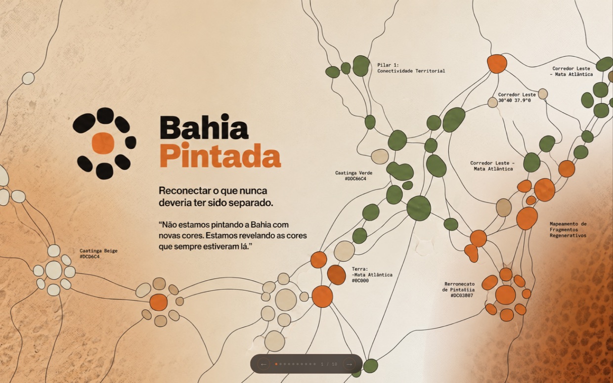 Capa do deck de identidade da Bahia Pintada, com logo e mapa de corredores territoriais