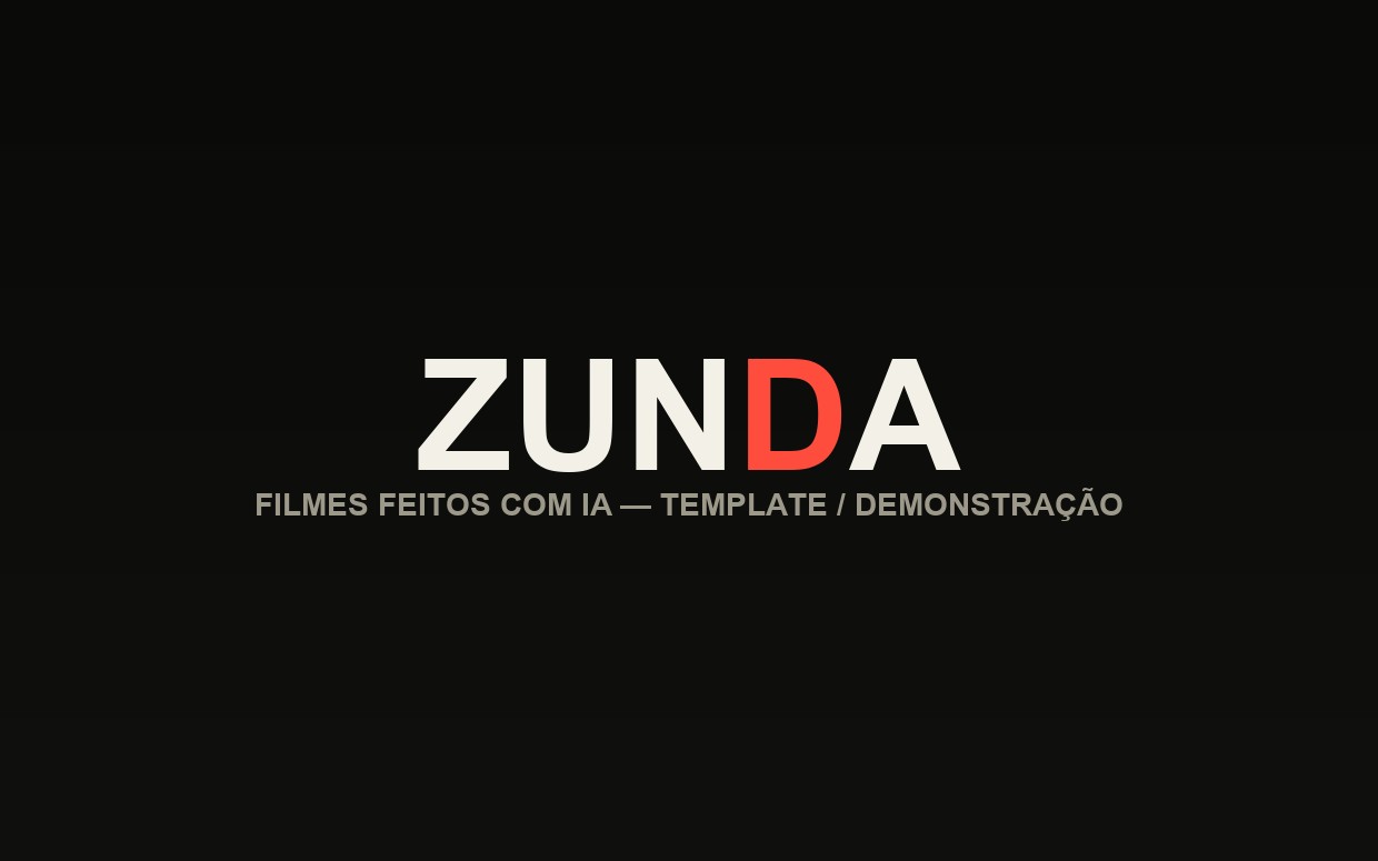 Wordmark ZUNDA em coral sobre fundo escuro, identidade de produtora de filmes com IA
